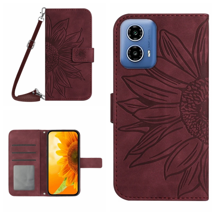 ART SUNFLOWER pénztárca tok zsinórral Motorola Moto-hoz G85 5G bordó termék 2. képe