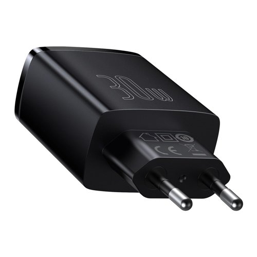 BASEUS COMPACT 30W Hálózati töltő 2x USB + USB Type-C fekete termék 2. képe