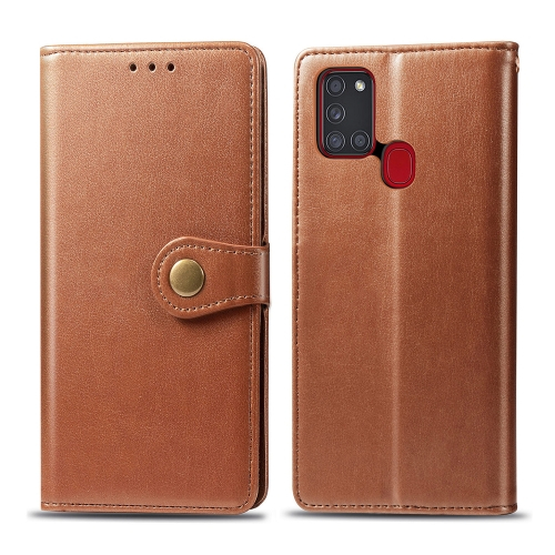 LEATHER BUCKLE Wallet fedél Samsung Galaxy A21s barna akciós termékkép 1