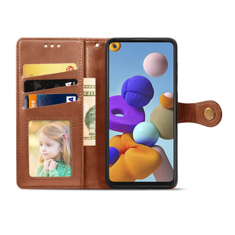 LEATHER BUCKLE Wallet fedél Samsung Galaxy A21s barna termék 2. képe