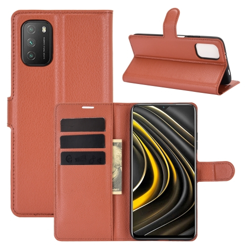 LITCHI Pénztárca huzat Xiaomi Poco M3 barna termék 2. képe