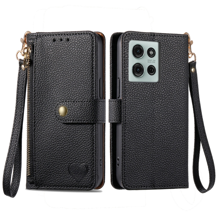 HEART Pénztárca tok Motorola Moto-hoz G75 5G fekete termék 2. képe