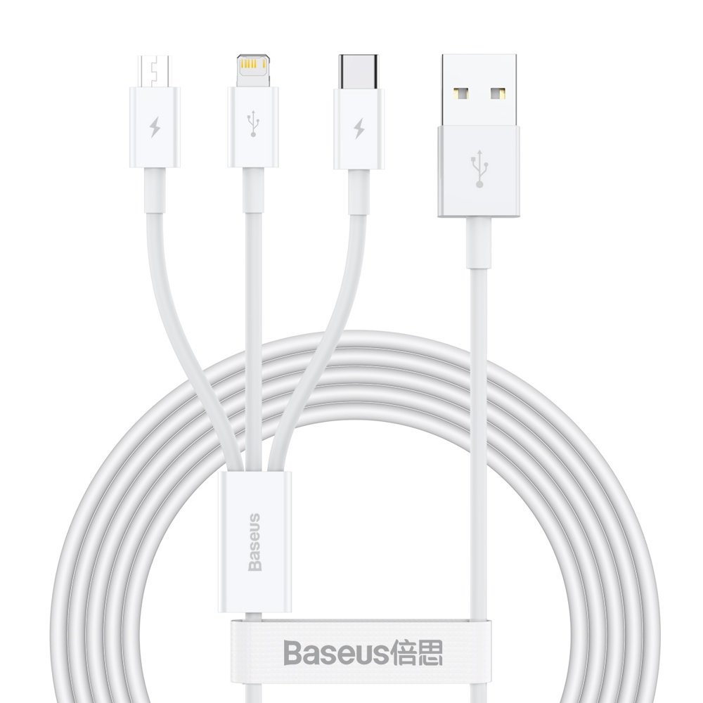 BASEUS SUPERIOR 3 az 1-ben adatkábel ( USB Type-C / Lightning / micro USB ) fehér akciós termékkép 1